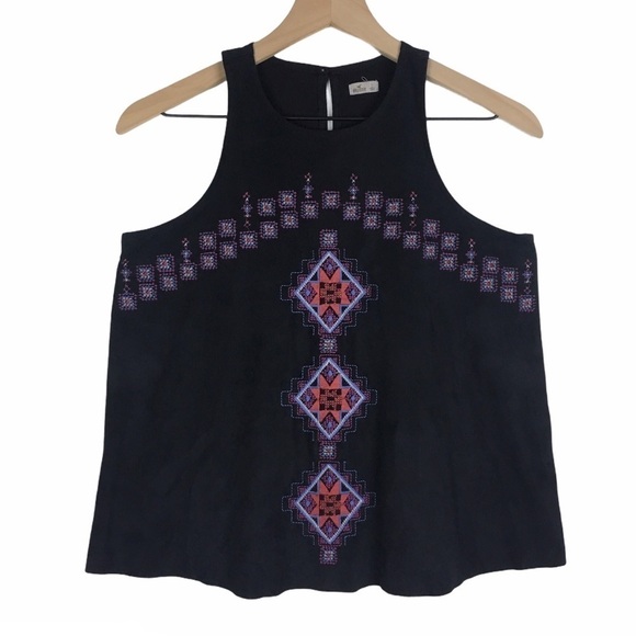 HOLLISTER Tank Top Faux Suede Southwestern Boho Embroidered Aztec Size Small - Picture 2 of 10